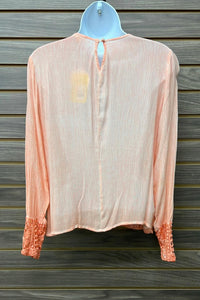 En Creme - Women's Coral Lace Button Back Long Sleeve
