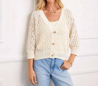Karen Kane - Puff Sleeve Crochet Cardigan Sweater