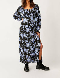 Free People Jaymes Floral Smocked Long Sleeve Maxi Dress in black combo - women's dress