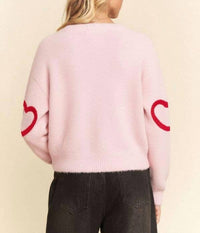 Davi & Dani - Fuzzy Heart Pattern Soft Texture Cardigan - Plus