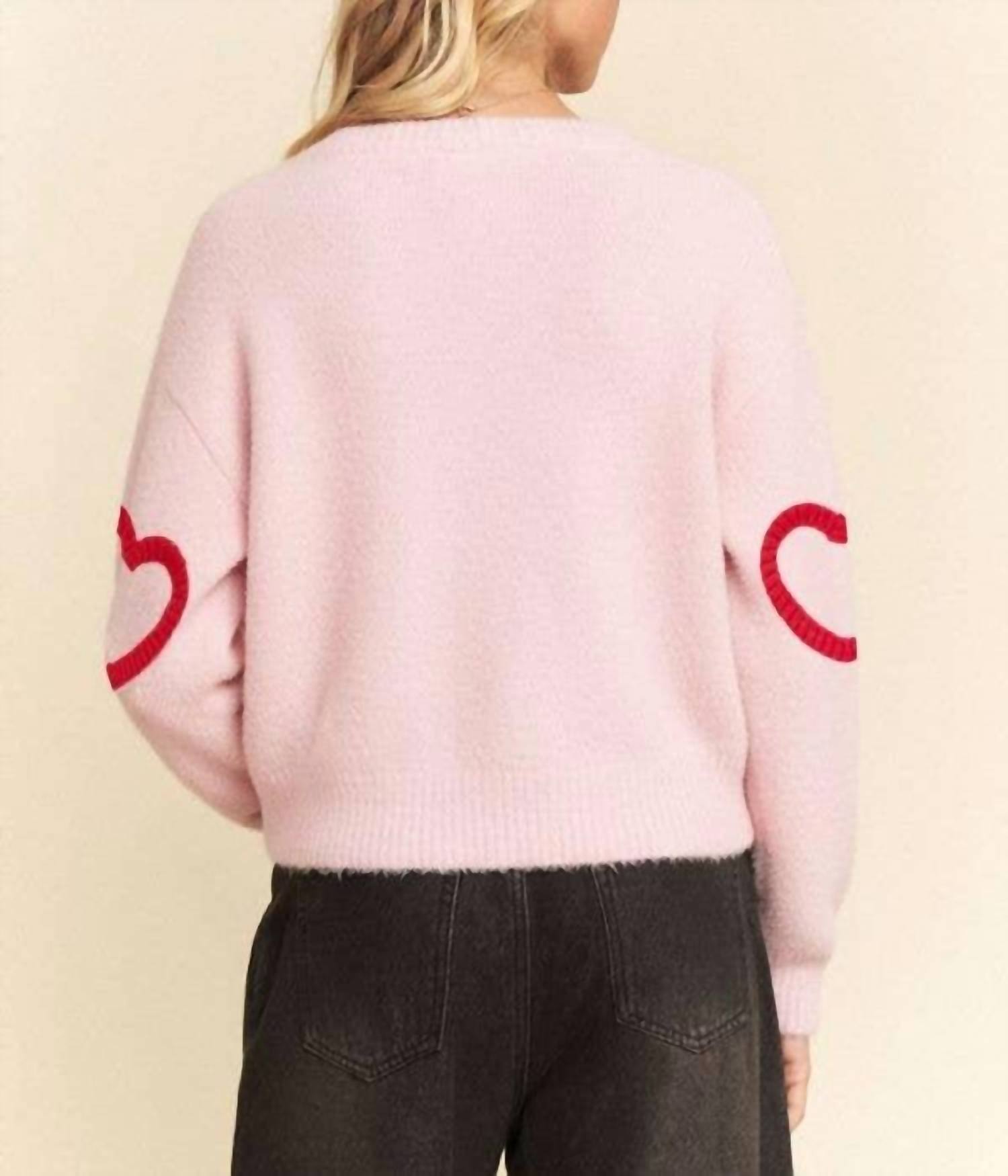 Davi & Dani - Fuzzy Heart Pattern Soft Texture Cardigan - Plus