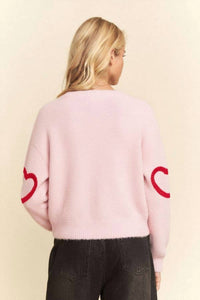 Davi & Dani - Fuzzy Heart Pattern Soft Texture Cardigan - Plus