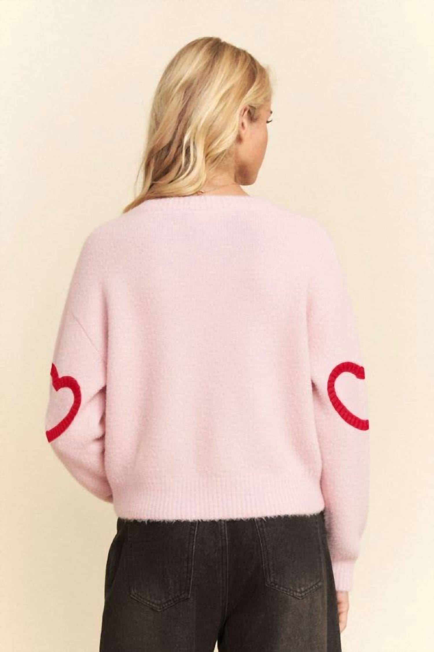 Davi & Dani - Fuzzy Heart Pattern Soft Texture Cardigan - Plus