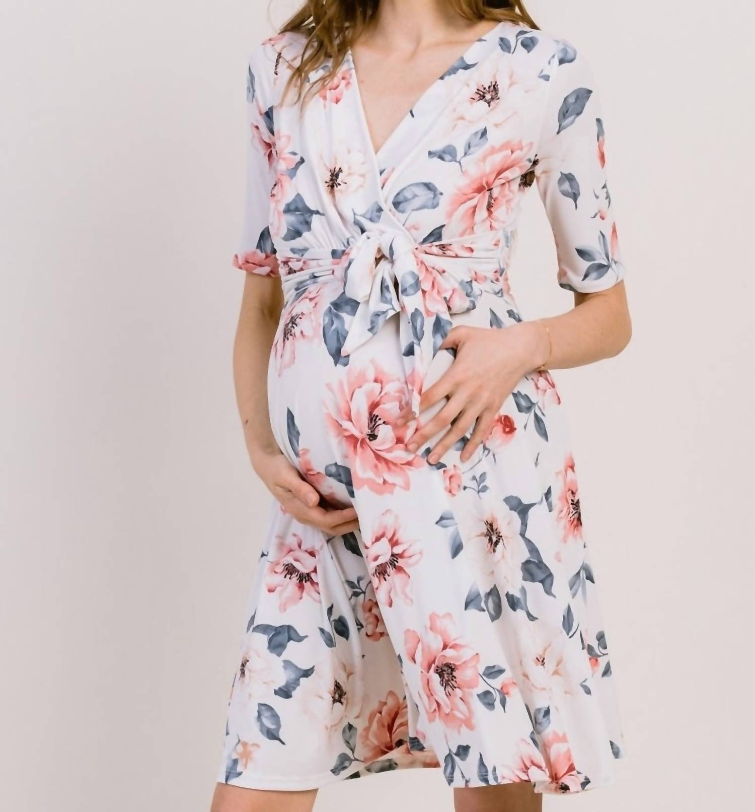 Hello Miz - Floral Print Tie Waist Wrap Dress
