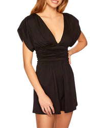 Susana Monaco - SHORT SLEEVE GATHERED V-NECK ROMPER