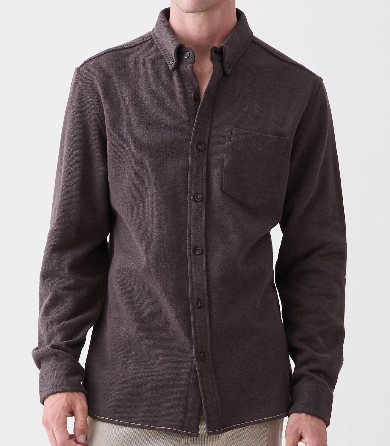 Surfside Supply Brian Long Sleeve Soft Rib Knit Shirt in dark heather brown - men's shirt