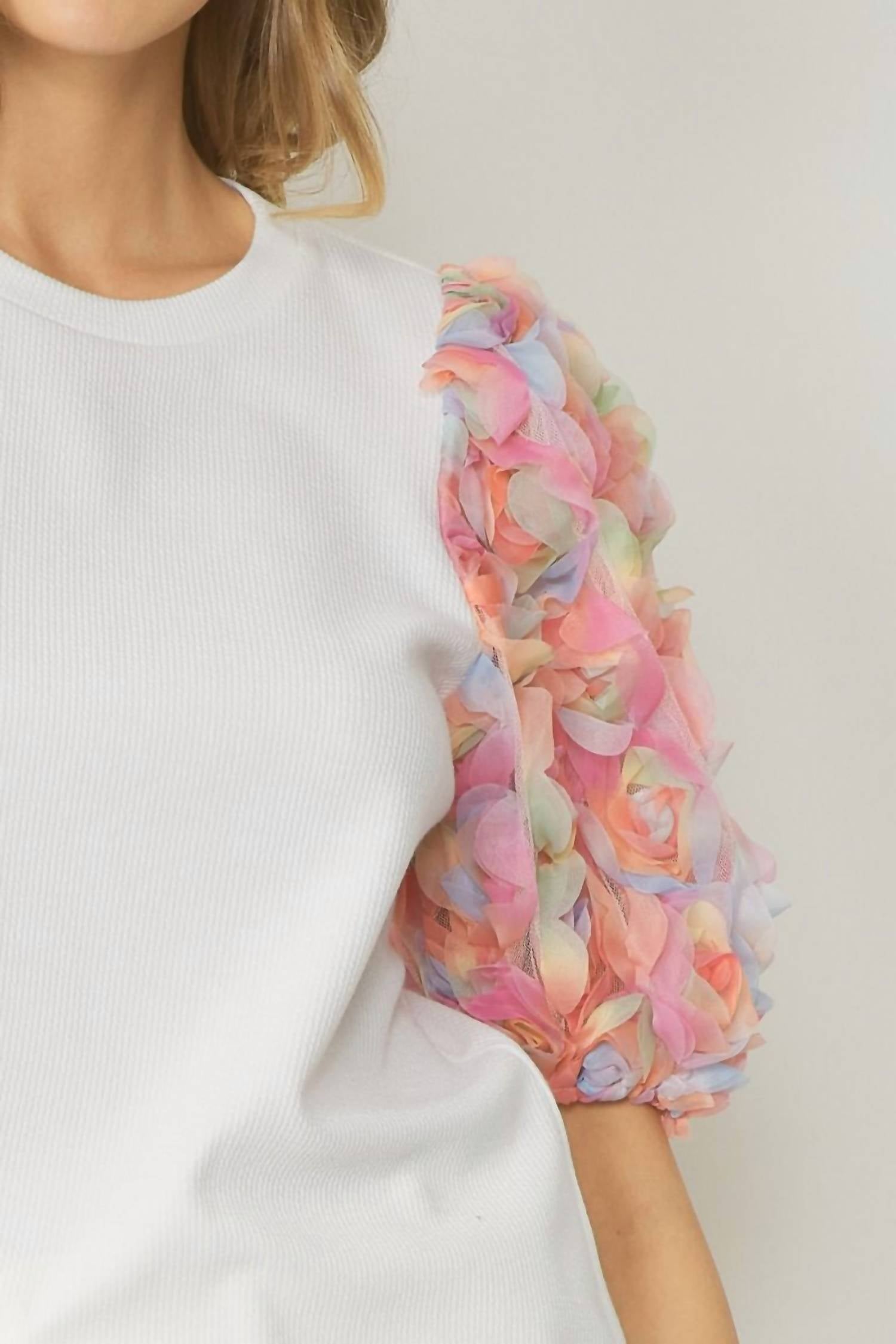 entro Floral Puff Sleeve Top in white - women's t-shirt - view 5