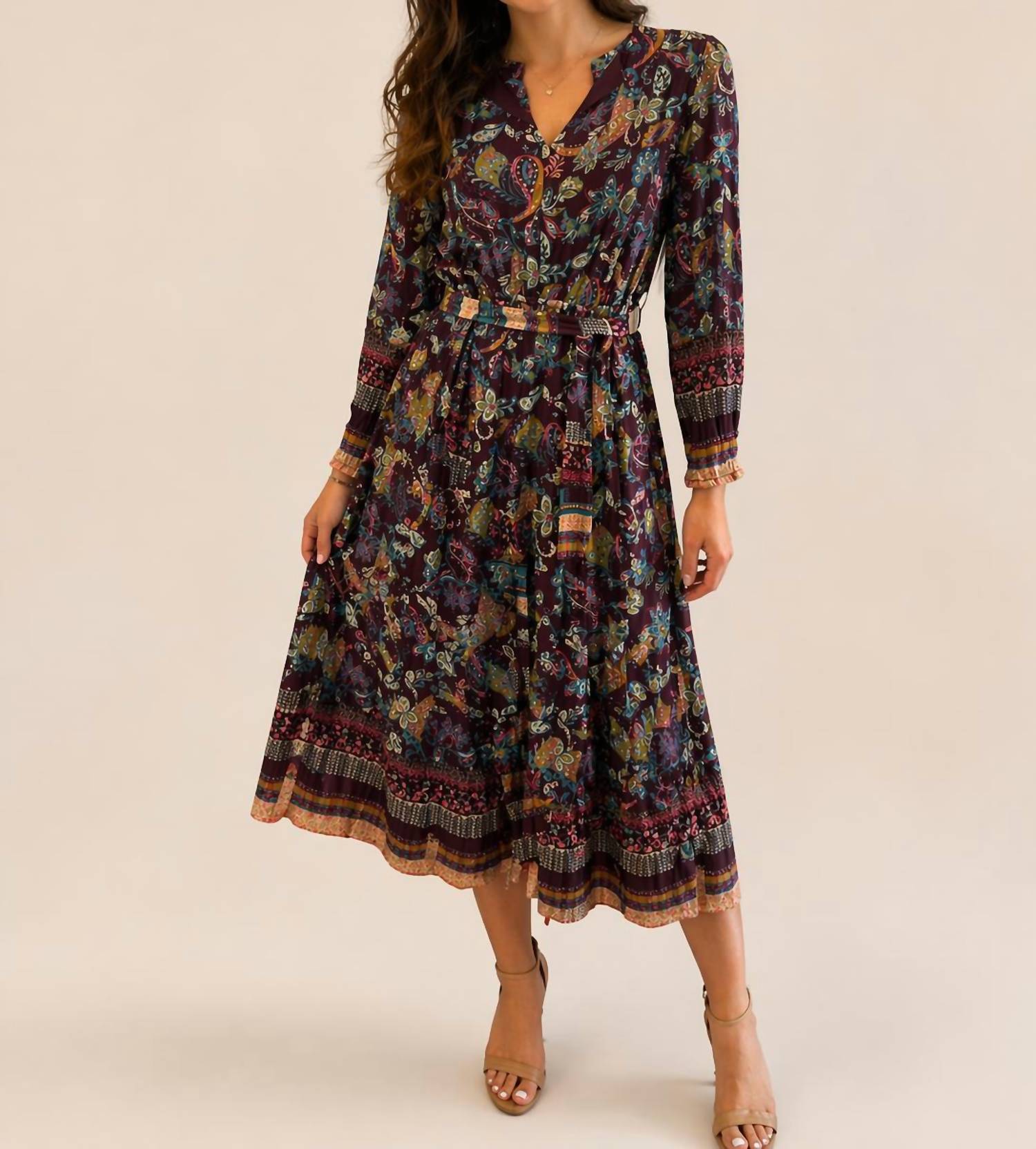 current air Floral Border Print Dress in plum - women's dress
