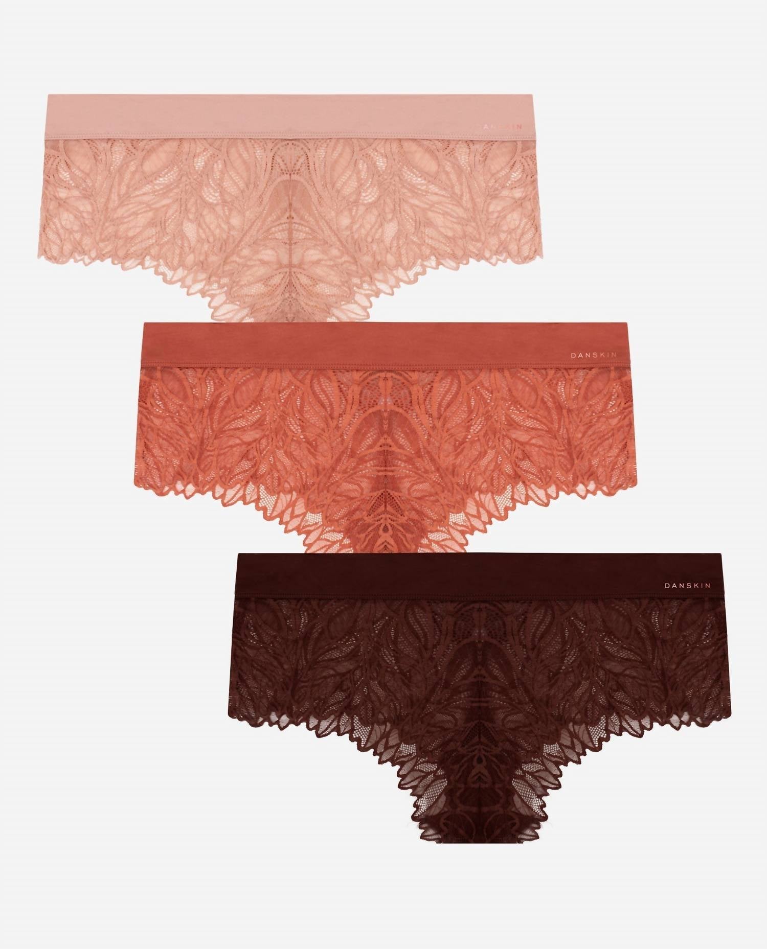 Danskin - 3-Pack Lace Hipster Boy Leg Underwear With Laser Band