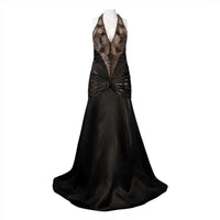 Theia - Halter Strap V-cut Back Shutter Pleat Detail Silk Chiffon Ball Dress