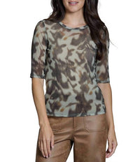 Apny - Mesh Knit Animal Print Top