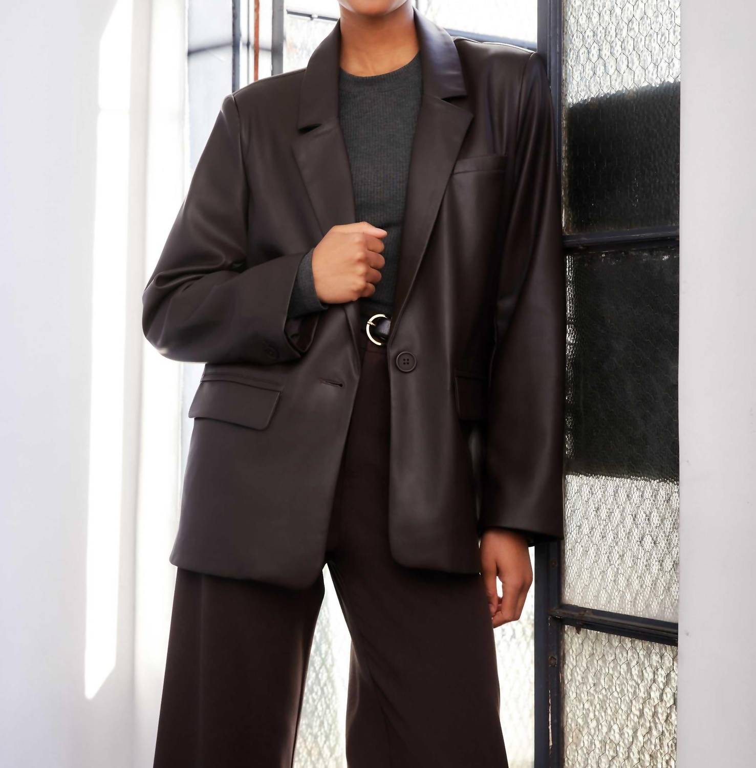 Fifteen Twenty - Regan Faux Leather Blazer