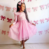 Sweet Wink - Kid's Coquette Bow Long Sleeve Tutu Dress