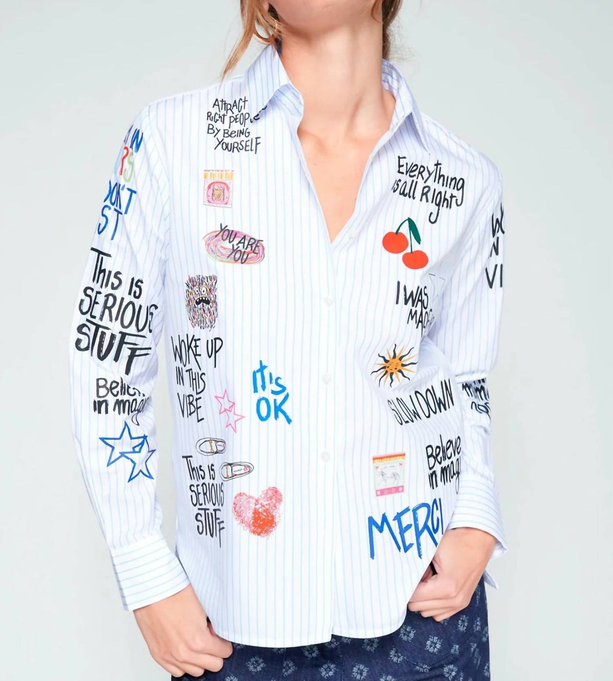 Vilagallo - Striped Graffiti Blouse