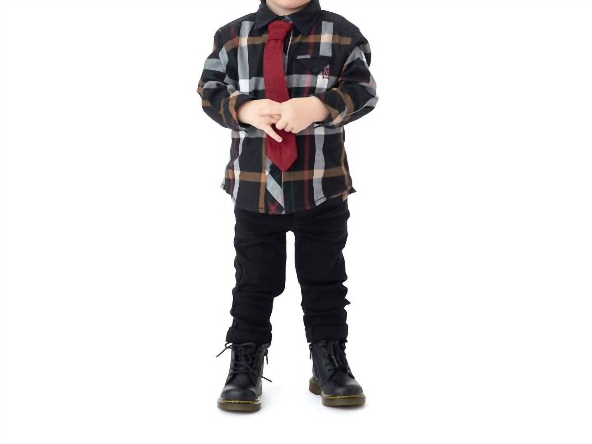 Noruk Collection - Boys' Plaid Shirt With Tie