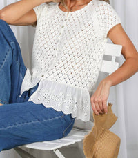 Vine & Love - Eyelet Lace Crochet Sweater Top