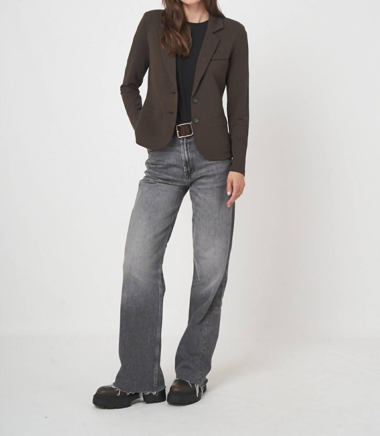 REPEAT cashmere Lady's Knit Blazer in dark brown - women's jacket - view 7