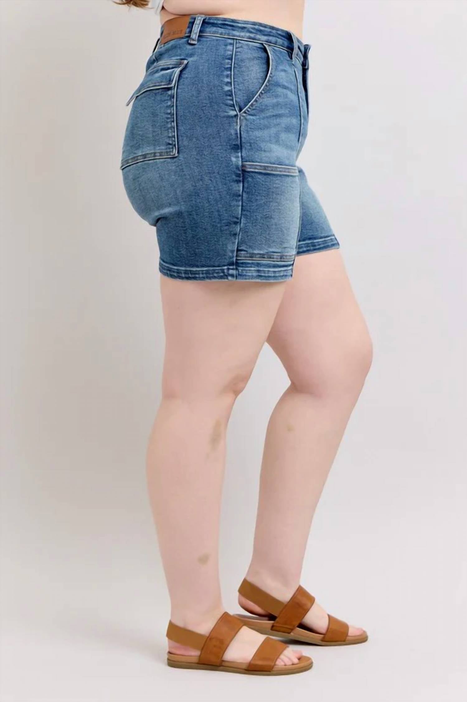 Judy Blue - Women's High Waist Utility Mid Length Jean Shorts