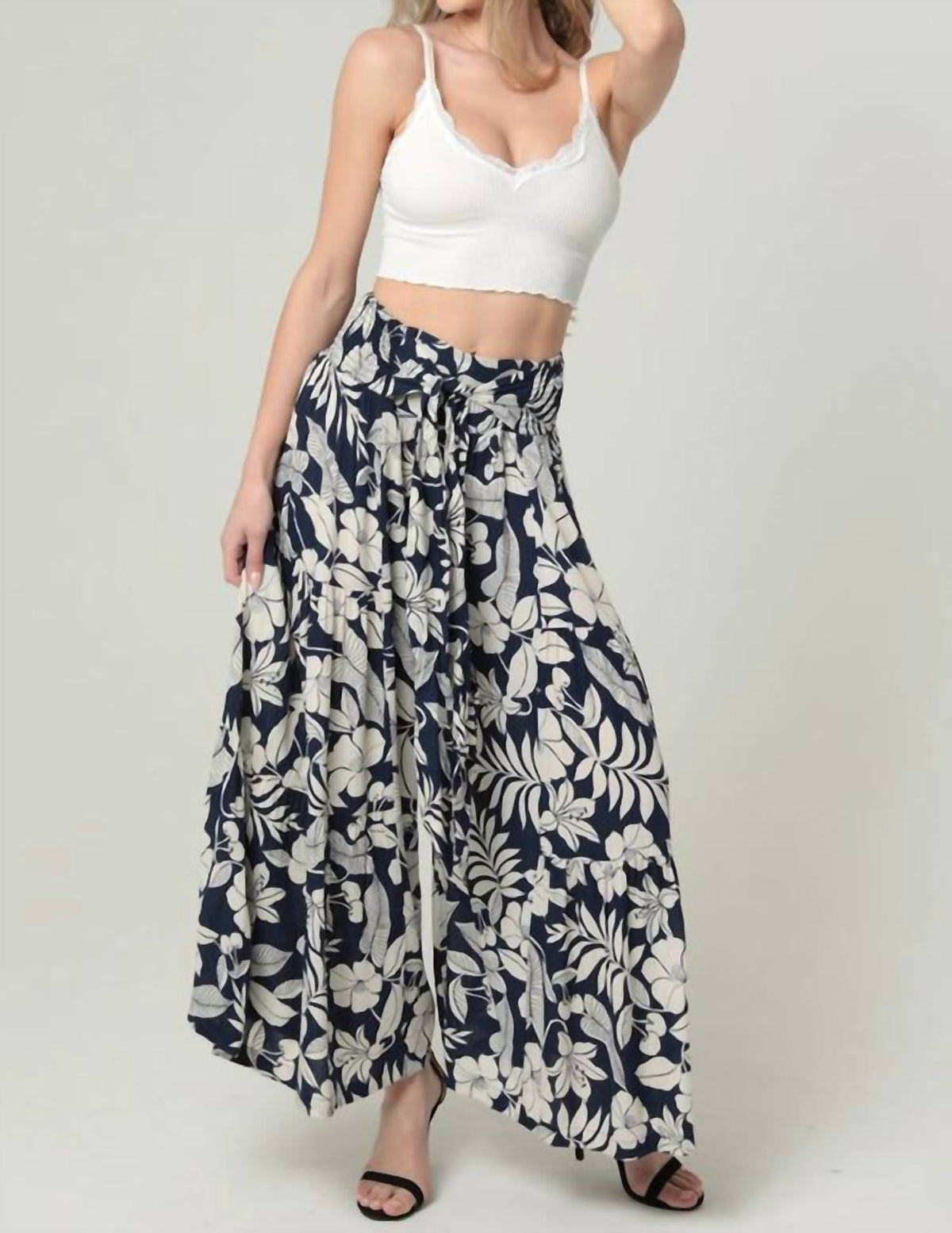 Angie - Floral Wide Leg With Waist Tie Pants