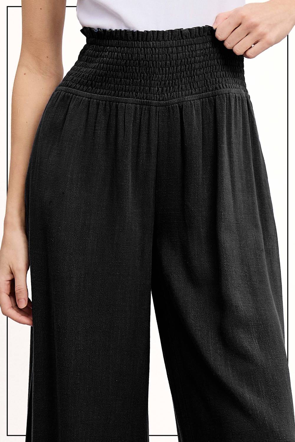 La Miel - Millie Smocked Waist High Waist Pants With Side Pockets