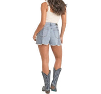Rock & Roll Denim Two Tone Denim Shorts in blue - women's shorts - detail view