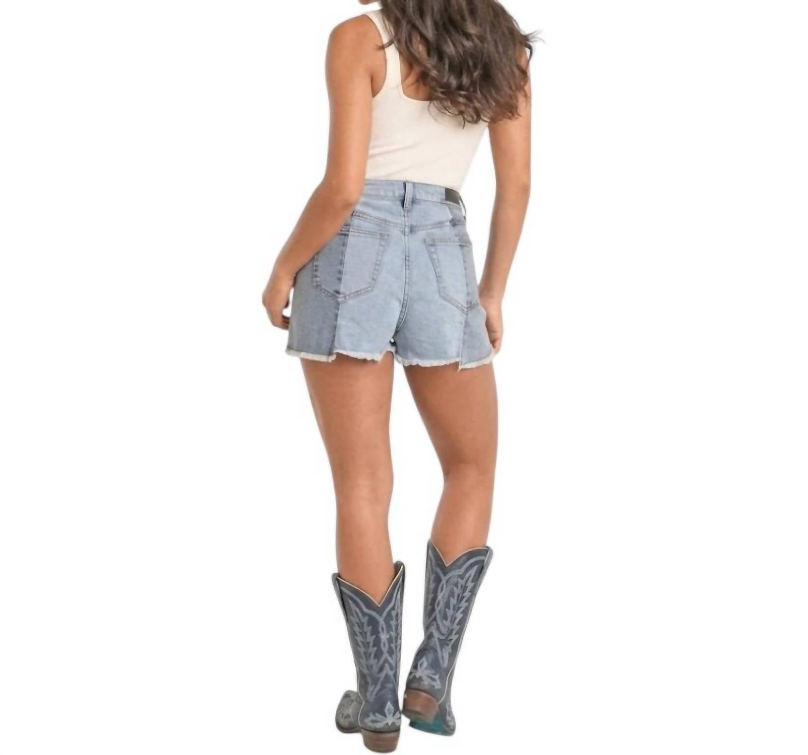Rock & Roll Denim Two Tone Denim Shorts in blue - women's shorts - detail view