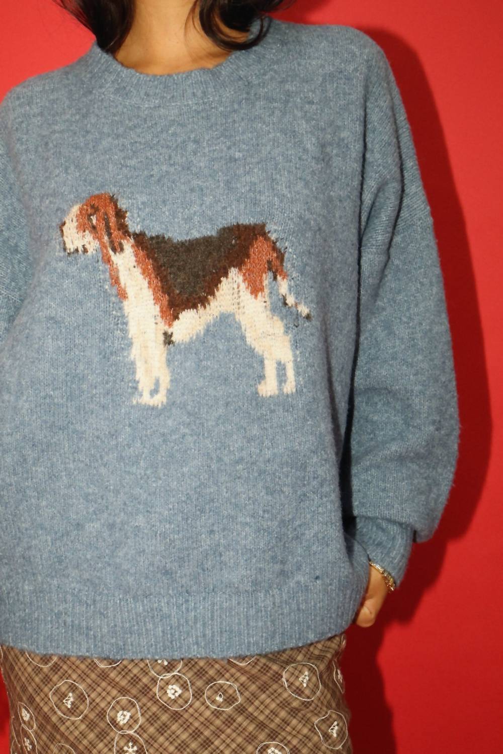 Bailey Rose - Max Dog Hound Graphic Knit Intarsia Sweater