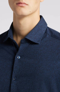 Robert Barakett - Leaf Print Knit Button-up Shirt