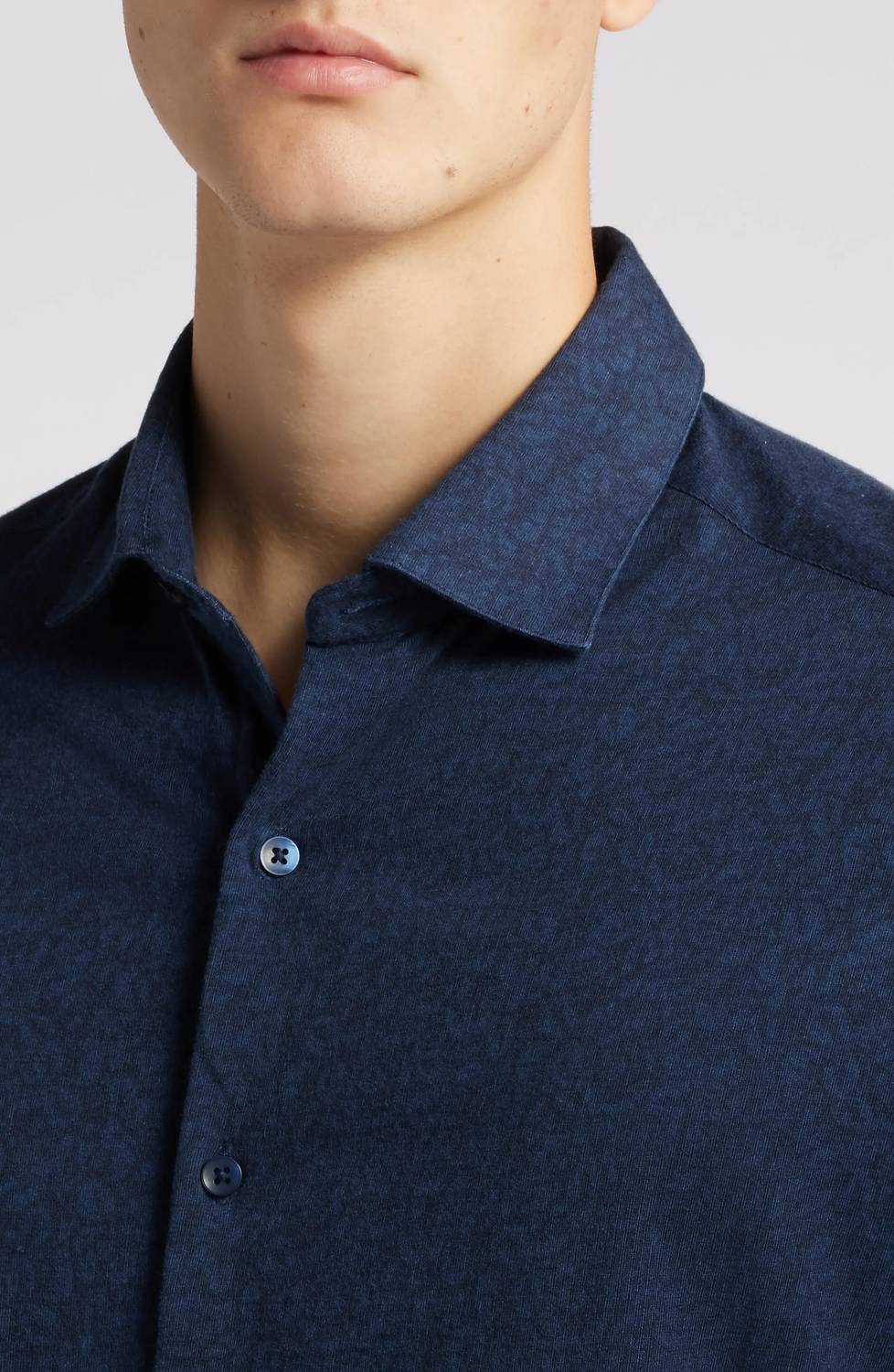 Robert Barakett - Leaf Print Knit Button-up Shirt