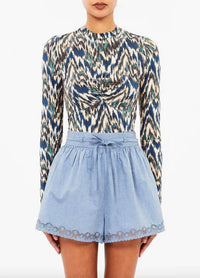Ulla Johnson Neri Long Sleeve Ruched Top in riverslate - women's blouse