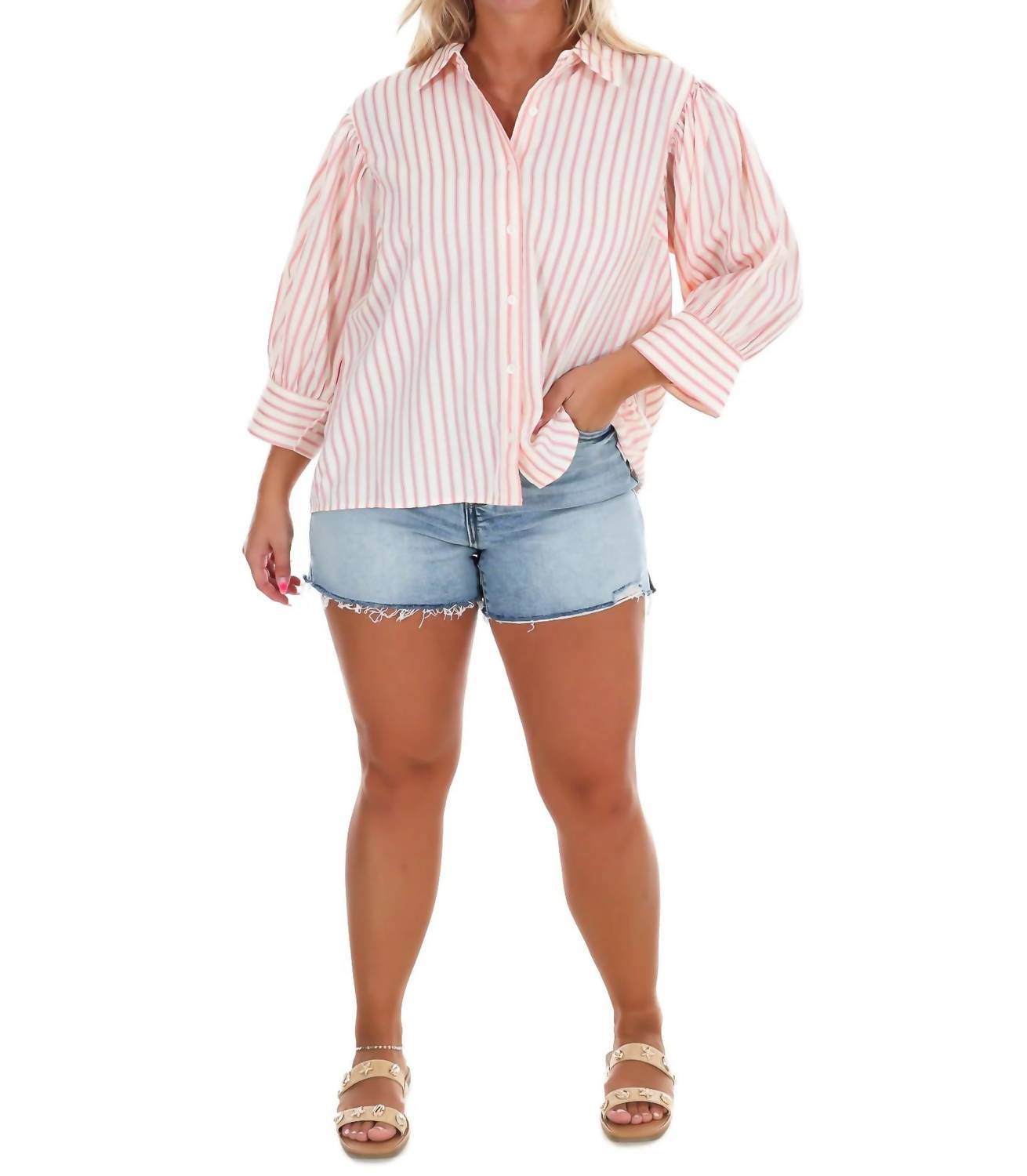 She + Sky - Women's Classic Lines Stripe Button Down Top