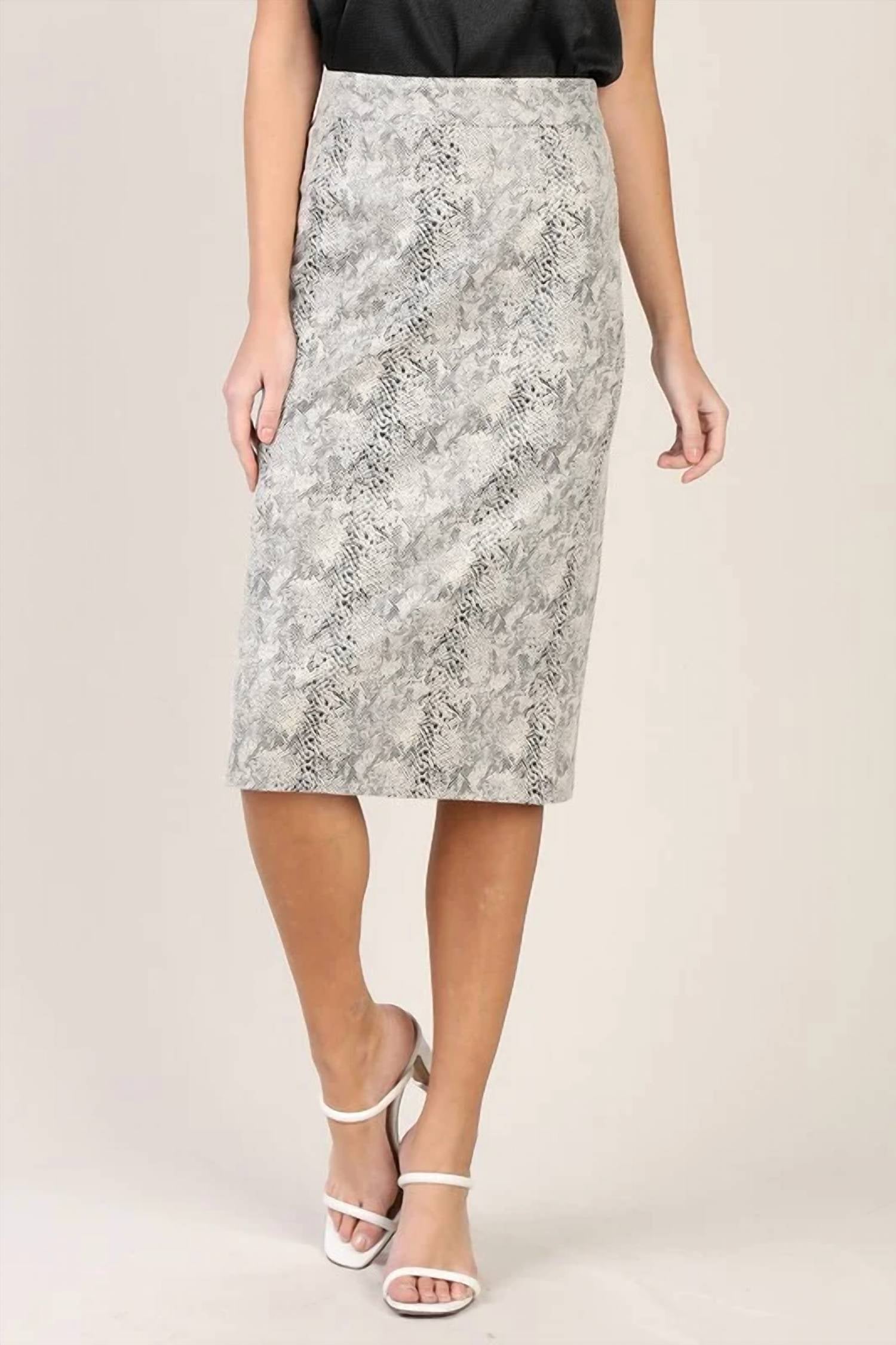 Skies Are Blue - Faux Leather Reptile Print Midi Skirt
