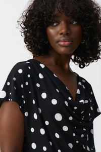 Joseph Ribkoff - Polka Dot Print Cowl Neck Top