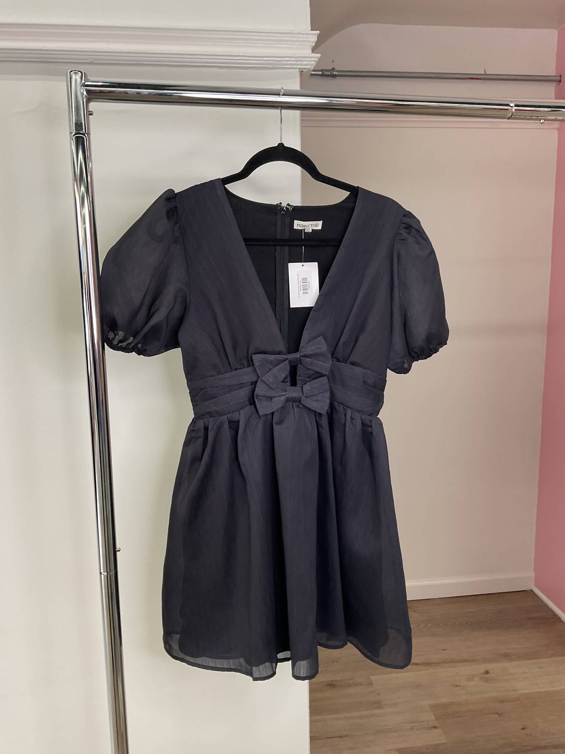 Main Strip - Puff Sleeve With Bow Detail Mini Dress