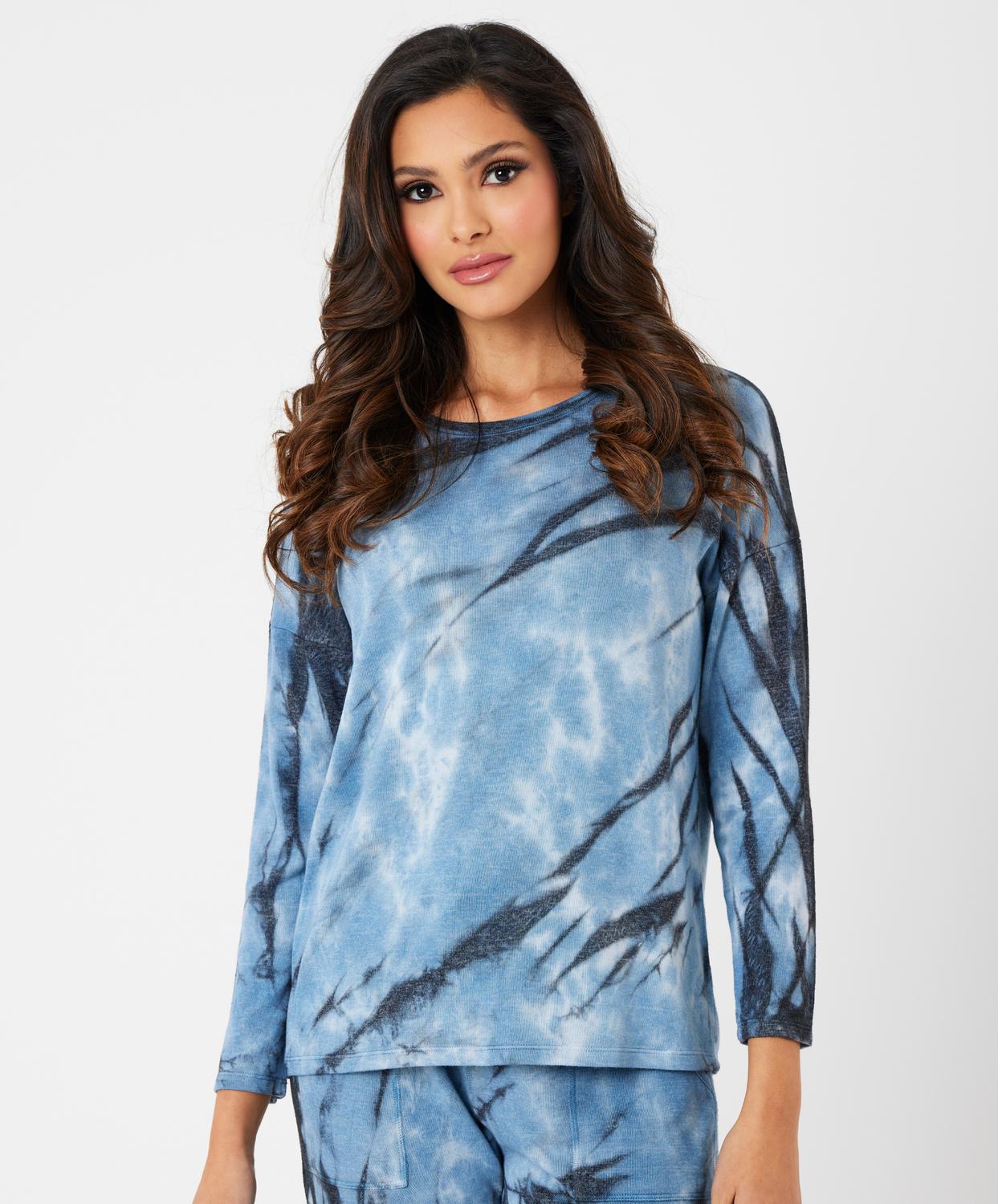 French Kyss - Marble Wash Long Sleeve Scoop Neck Top