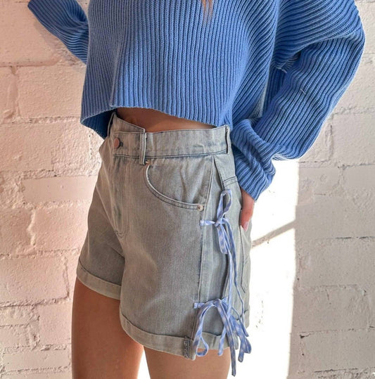 Day + Moon - Gingham Detail Denim Short