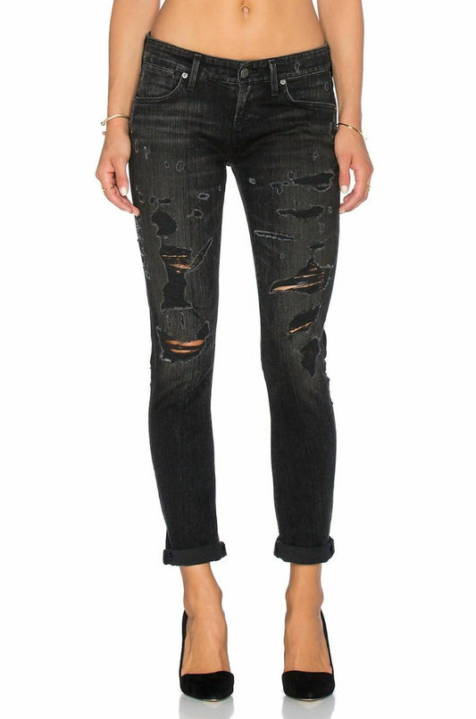 Agolde - Chloe Low Rise Slim Denim Distressed Jean