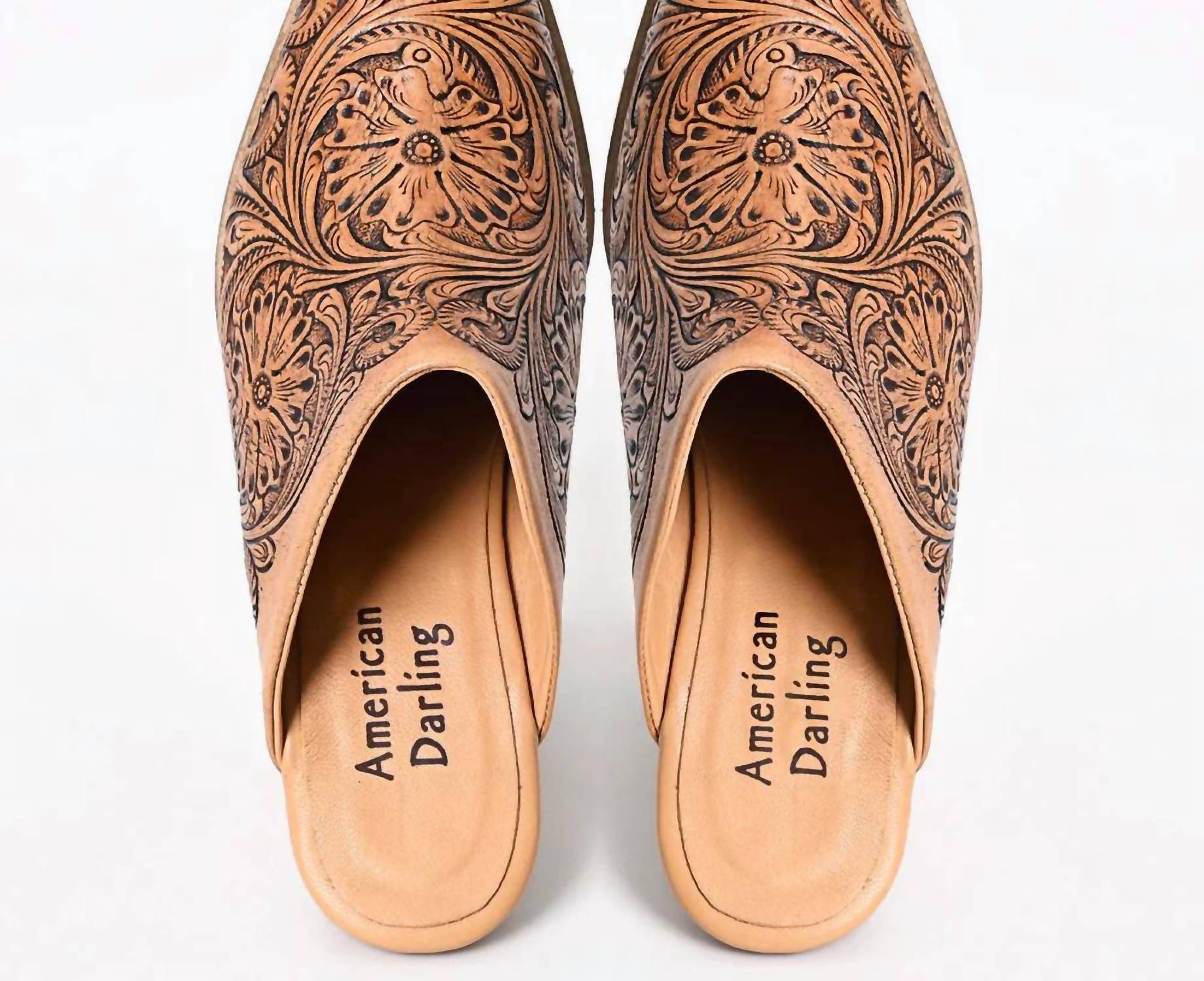 American Darling - Women's Floral Hand Curved Western Leather Sliper Loafer
