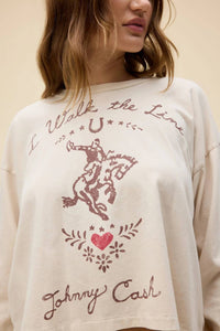DAYDREAMER Johnny Cash Walk The Line Meet & Greet Long Sleeve Top in dirty white - women's long sleeve top - view 4