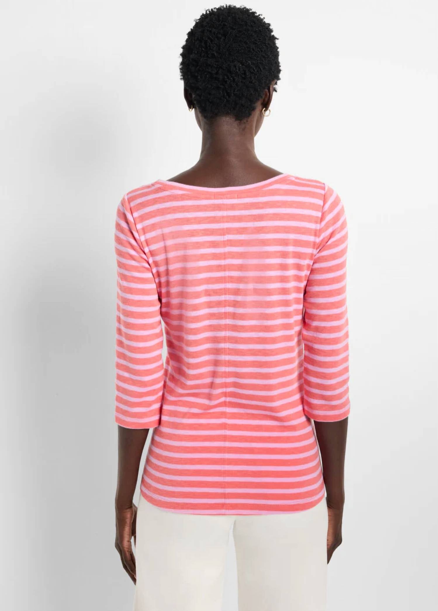 Nic + Zoe - Stripe Boatneck 3/4 Sleeve Tee