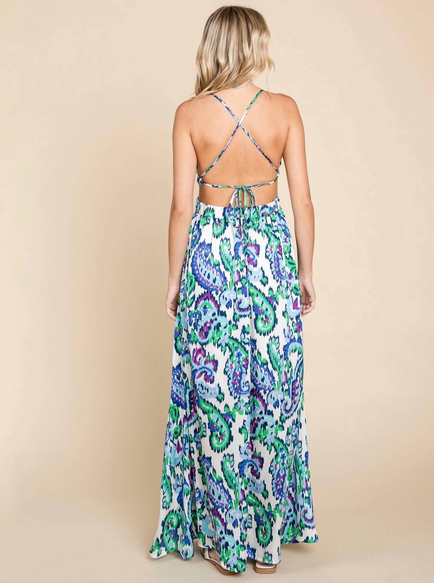 Rolypoly - Deep V Neck Boho Maxi Dress
