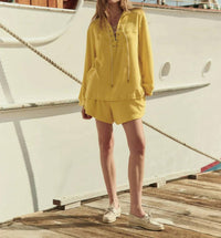 The Great. - Micro Terry Lace Up Tunic Top