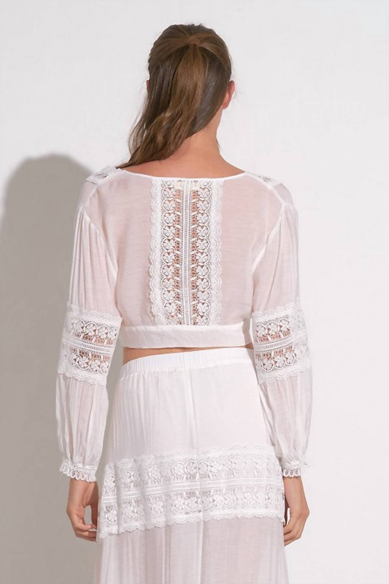 Elan - Long Sleeve Crochet Tie Front Top