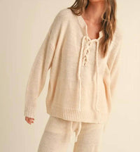 Miou Muse - Lace Up Front Sweater Top
