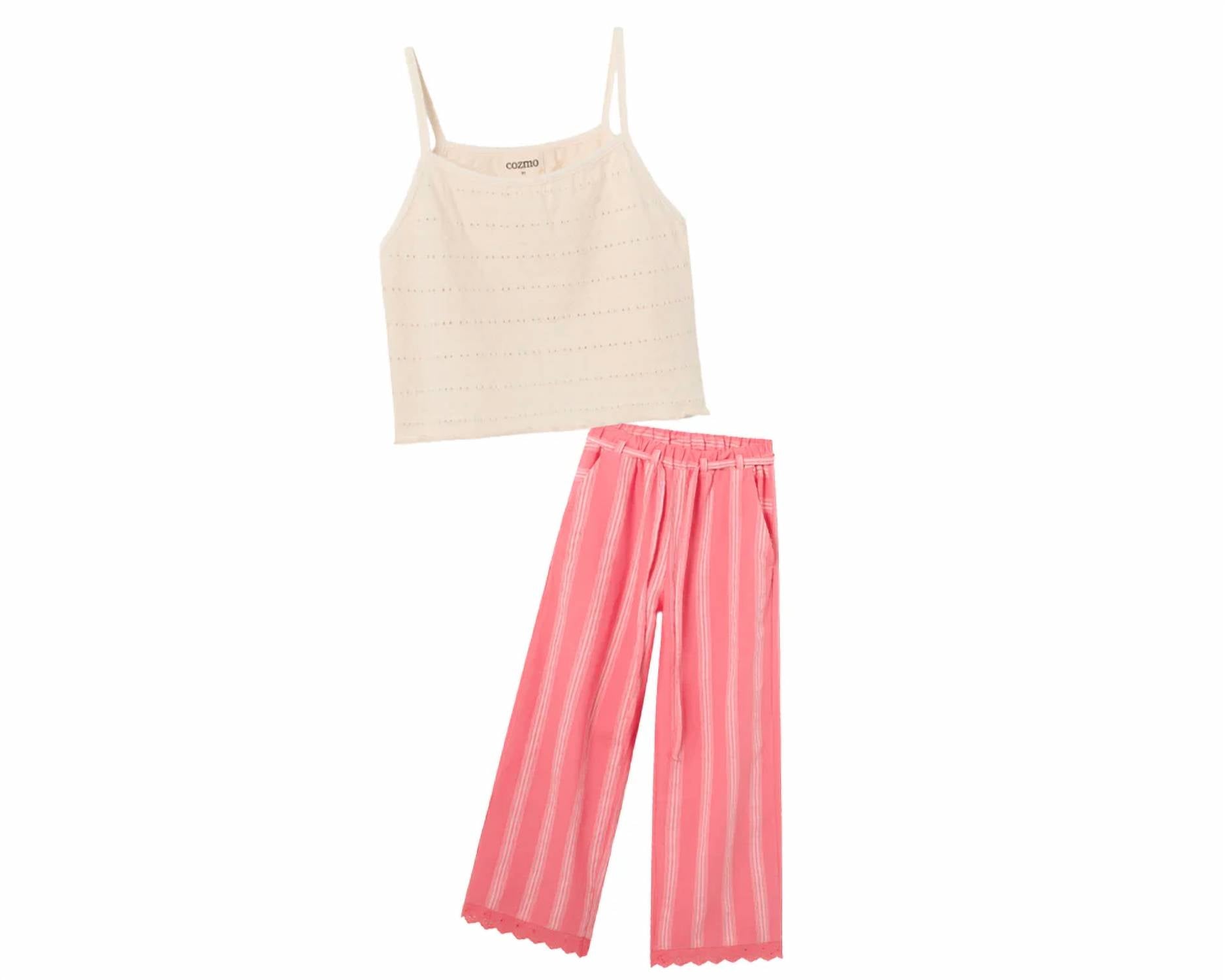 Cozmo - Girl's Jacquard Crop Top And Ruffle Pants Set