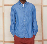 Officine Générale Bd Lyocell Shirt in mid indigo - men's shirt