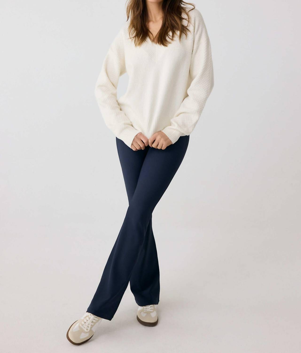 By Together Camille Soft V-neck Sweater in cream heather - women's sweater