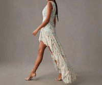 Mac Duggal - Metallic Floral Print Chiffon High-low Gown