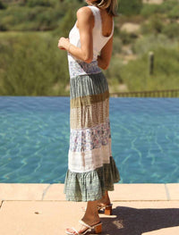 Angie - Alexis Lace Trim Mix Print Maxi Skirt With Smocked Waist