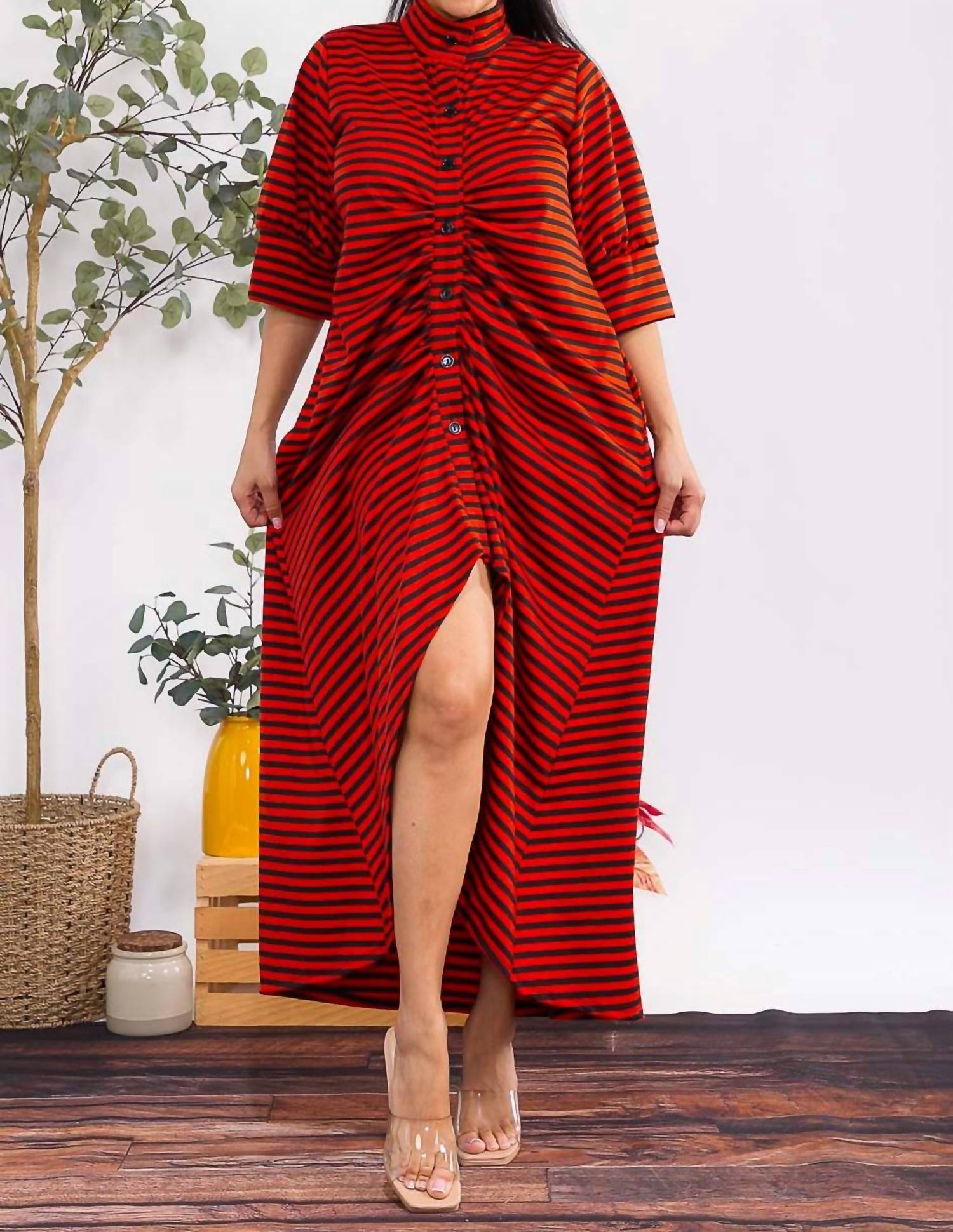 Karen T Design - Button Down Stripe Midi Dress
